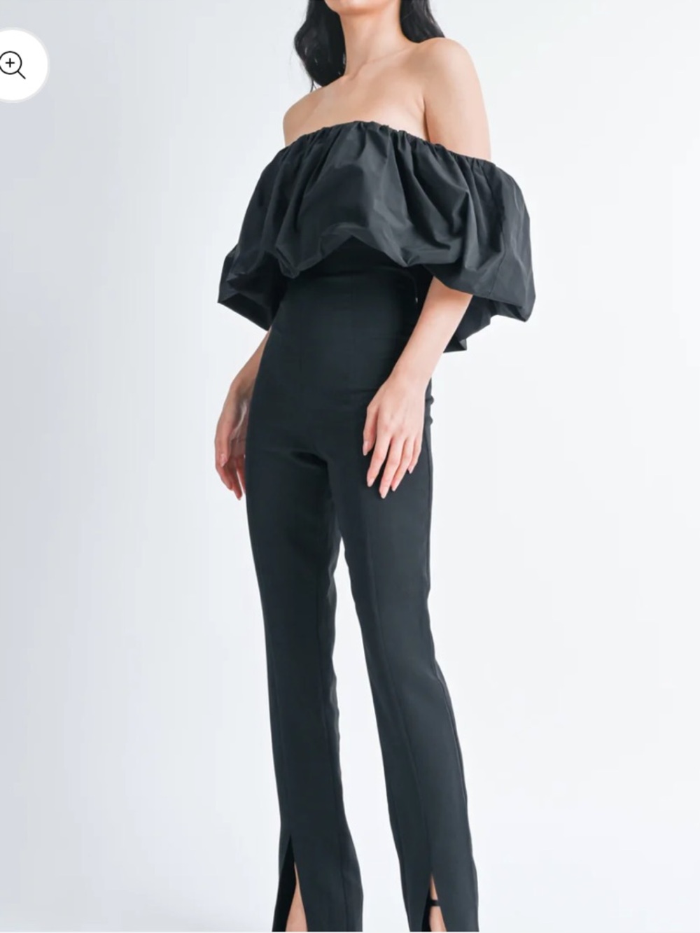 NWT Klesis Off-Shoulder Black Jumpsuit with Statement Ruffle Medium New!